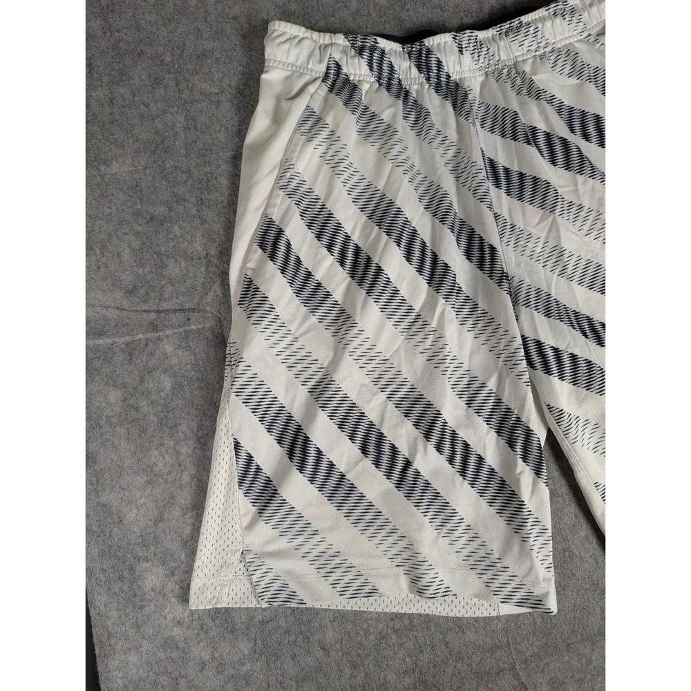 Nike Dri-FIT Basketball Shorts White Navy Diagonal Stripes Mens Athletic Gym